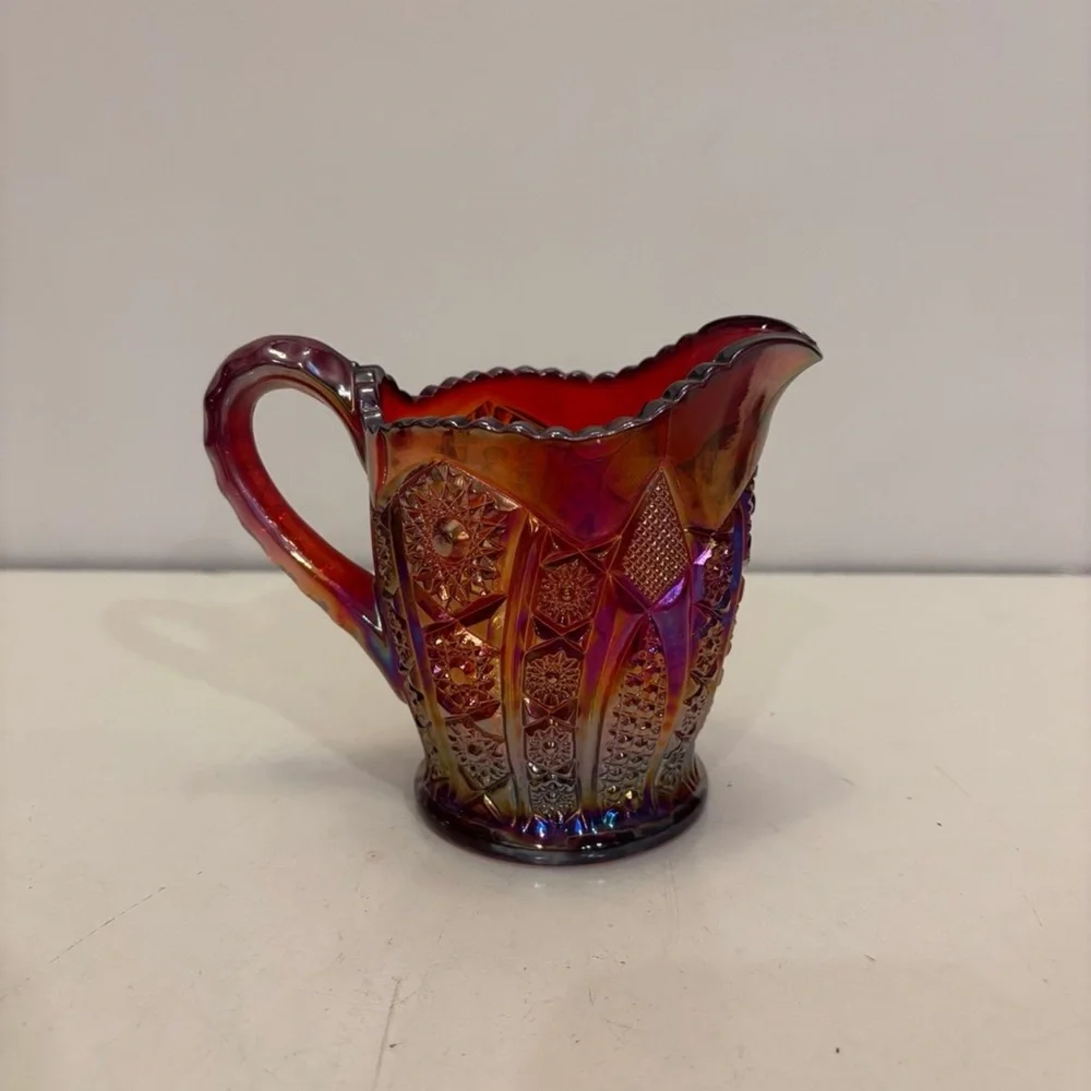 Vtg Indiana Glass Creamer Heirloom Sunset Ruby Iridescent Carnival Glass